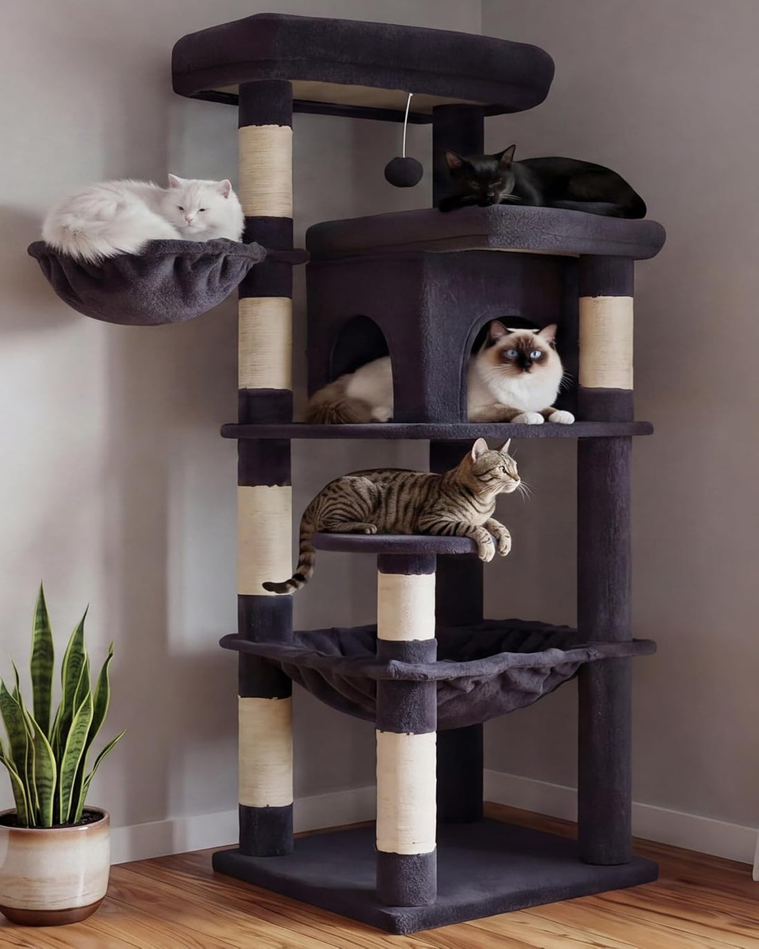 Heybly 53.1" Corner Cat Tree for Large Cats – Interactive Play HCT029W