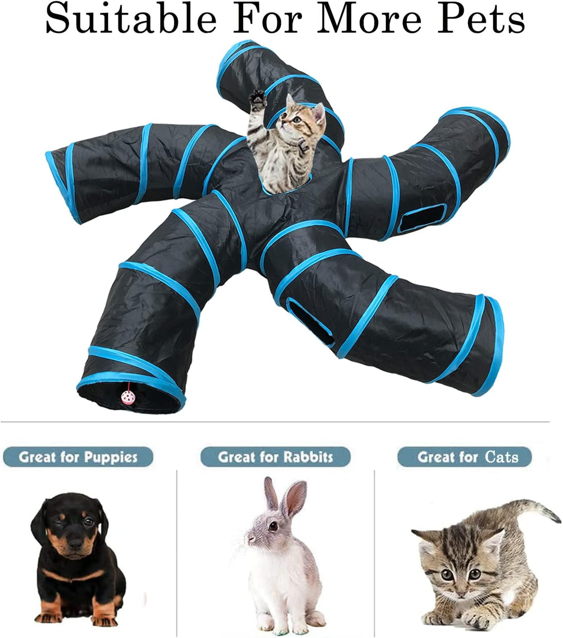 Cat Tunnel,5 Way Large Collapsible Tunnels Tube Upgrade with 6 Peek