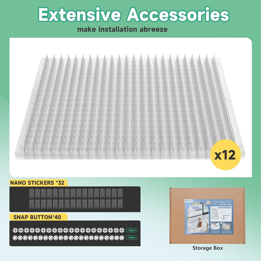12 Pack Scat Mat for Cats, Cat Deterrent Mat with Spikes, 16 x 13 Inch