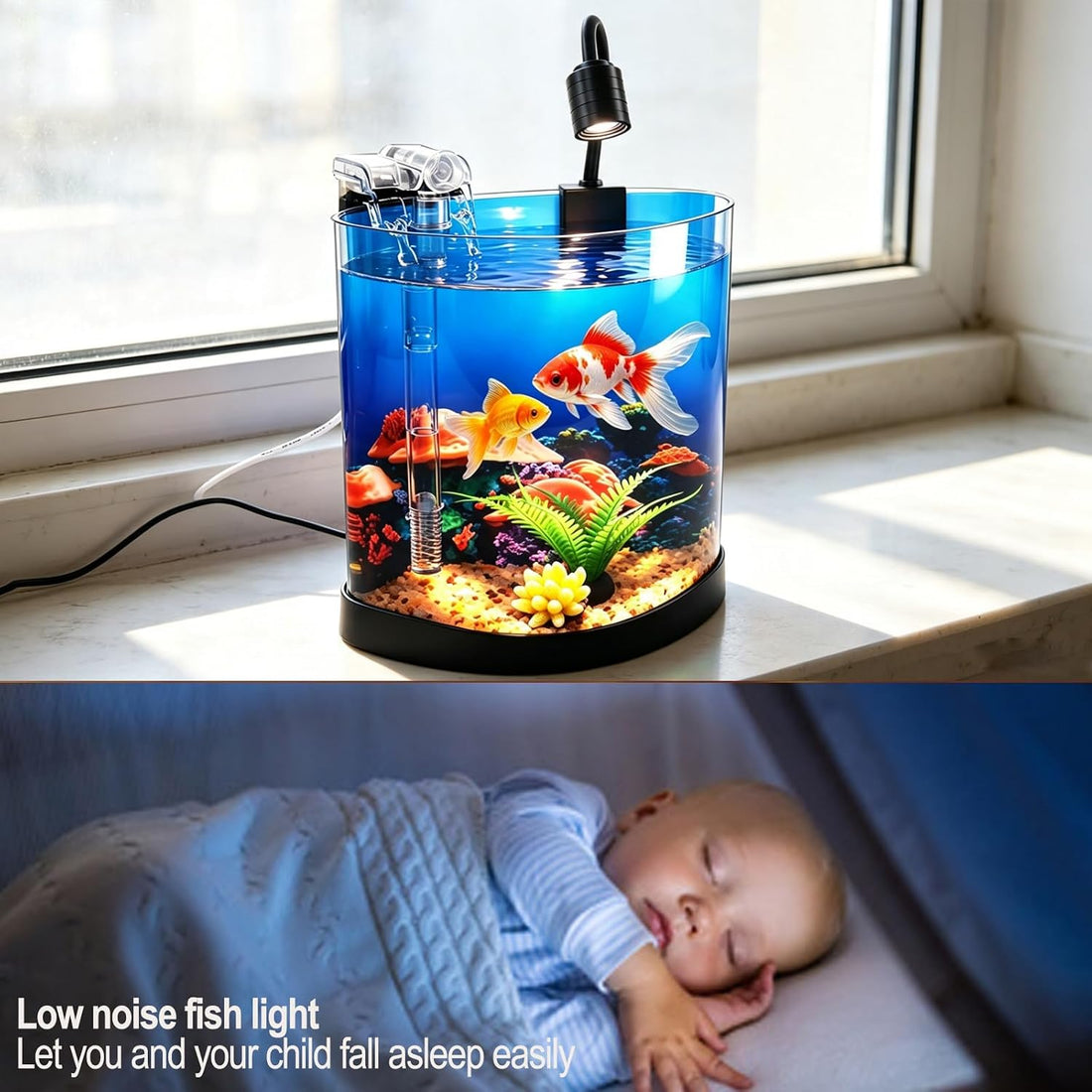 Desktop Fish Tank Kit, 3-in-1 Aquarium Starter with Filter & LED Light
