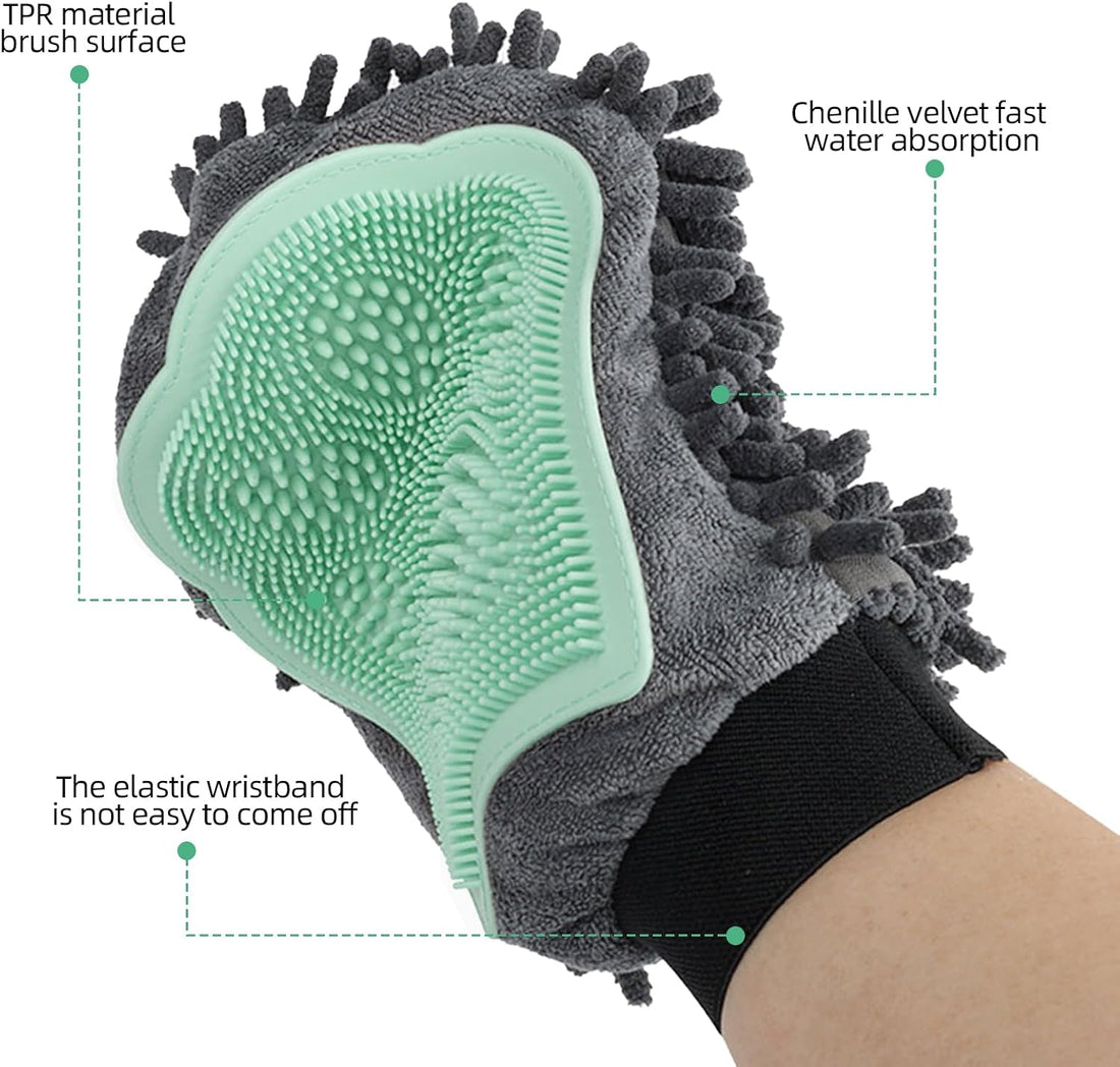 Histotree Green Double-Sided Dog Bath Glove Dog Washing Glove Massage