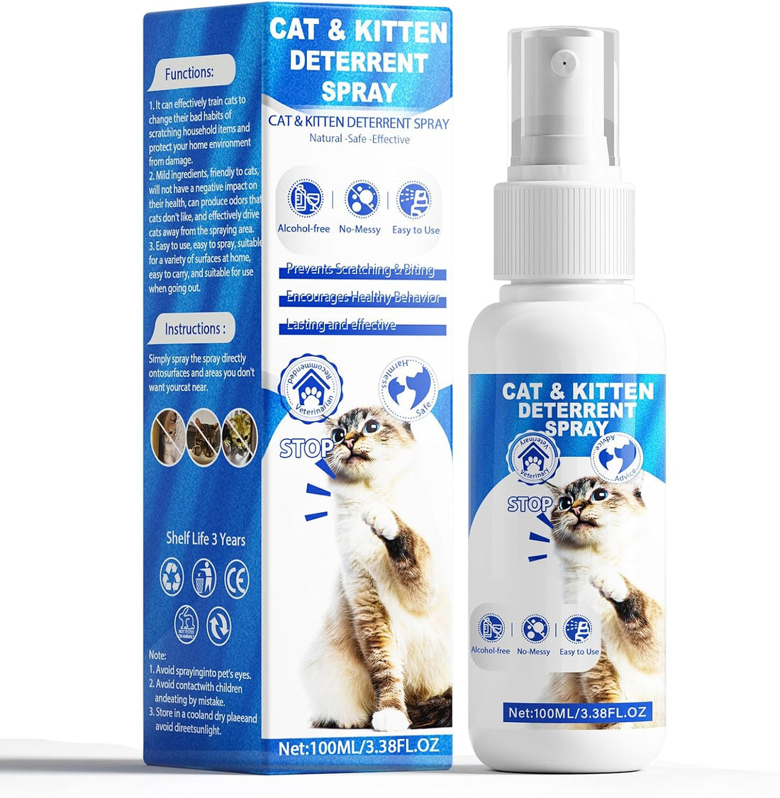 Cat Deterrent Spray, Natural Safe Cat Repellent Spray for Furniture