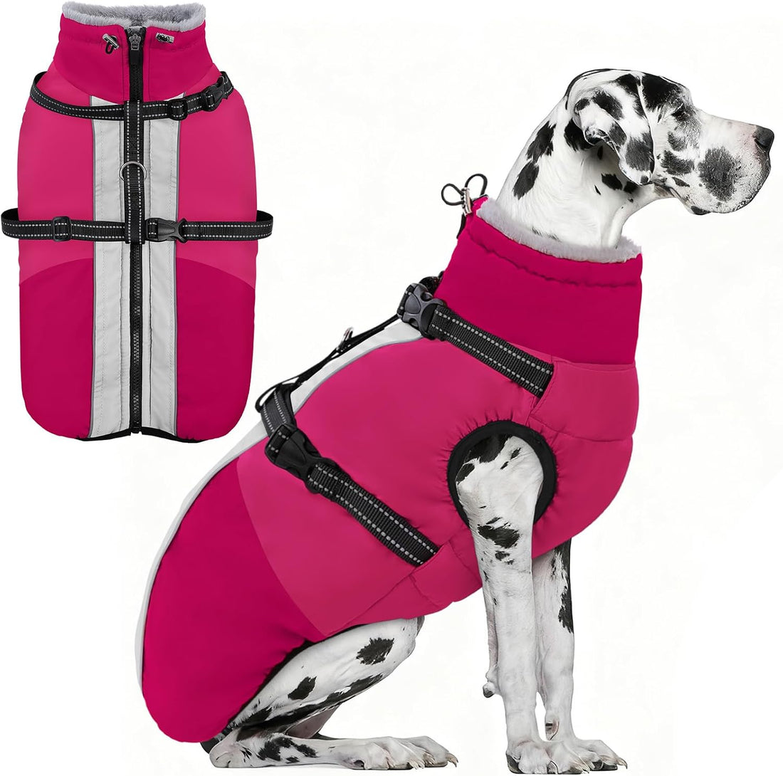 AOFITEE Large Dog Coat Waterproof Dog Winter Jacket with Harness