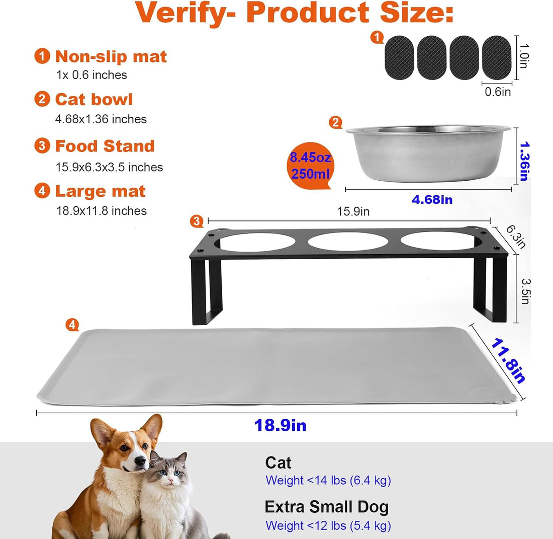 Elevated Cat Bowls with Food Mat