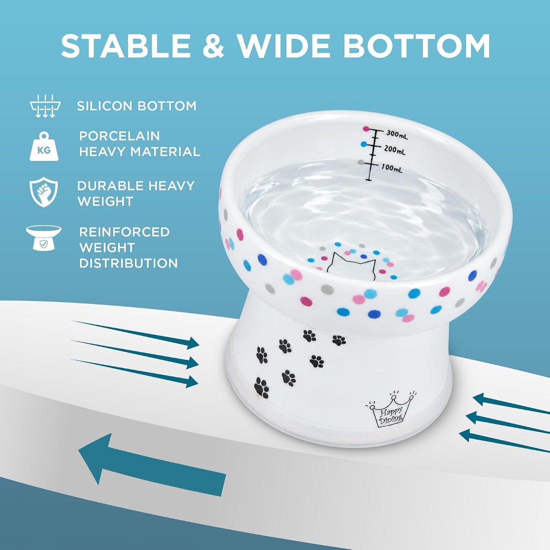 Necoichi Porcelain Elevated Cat Water Bowl, Whisker-Friendly