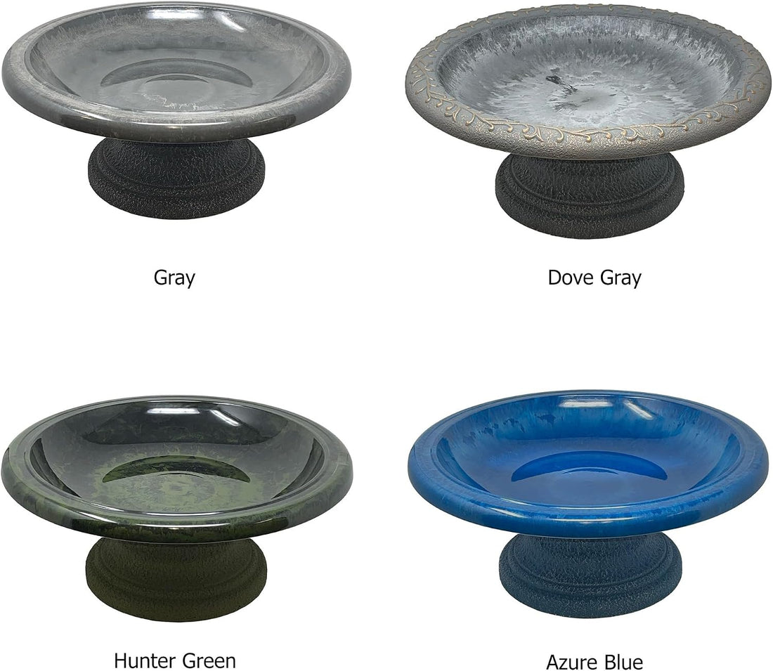 Fiber Clay Birdbath, Low-Profile Base, Dove Gray, 19" D x 7.5" H