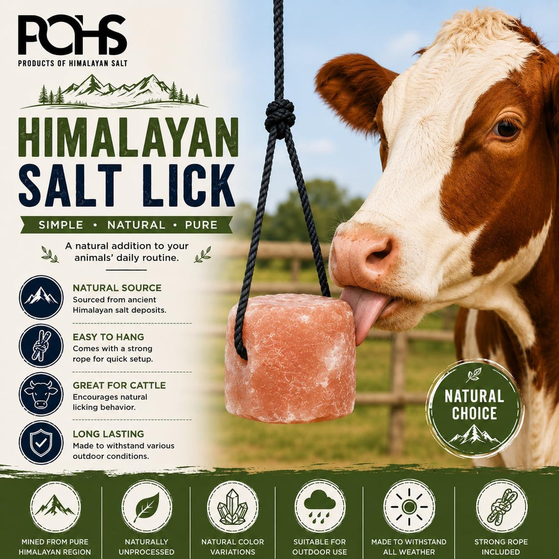 POHS Himalayan Salt Lick on Rope 3 lb Each for Horses & Livestock