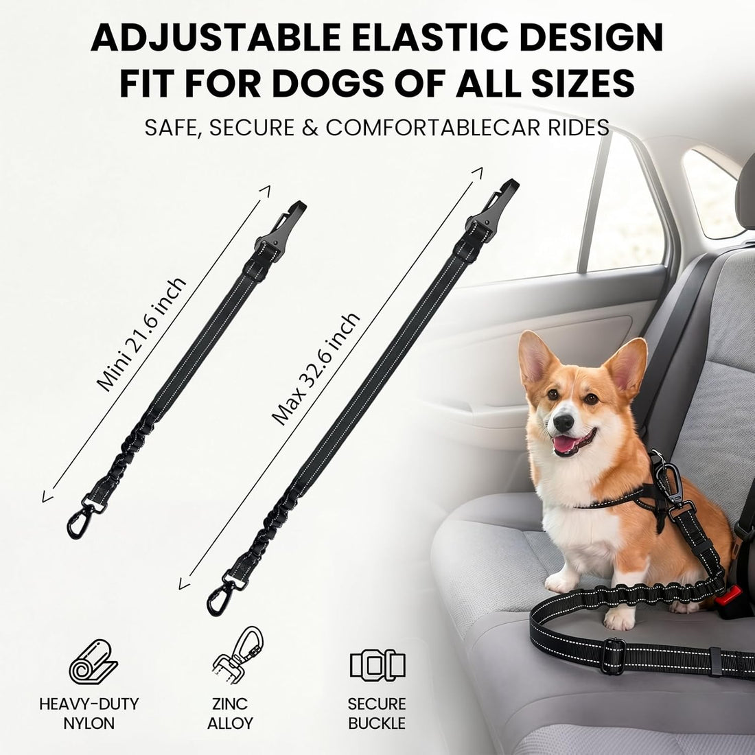 Dog Seat Belt for Car, 3-in-1 Adjustable Dog Seatbelt