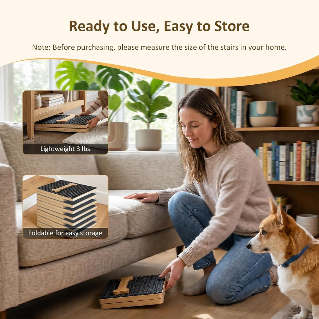 Dog Ramp for Stairs,2 Pack Adjustable Foldable Wooden Pet Steps