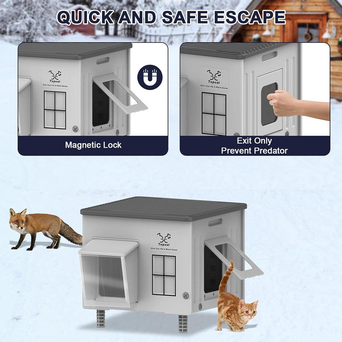 17.7"x17"x17.5" Indestructible Heated Cat House for Outside Winter