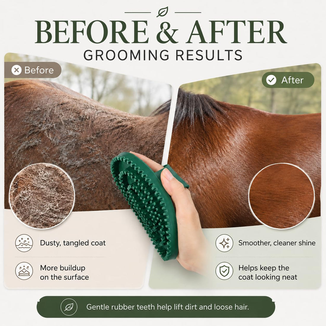 Horse Brush Set 2 Pack, Rubber Curry Comb for Horses, Dogs & Cats