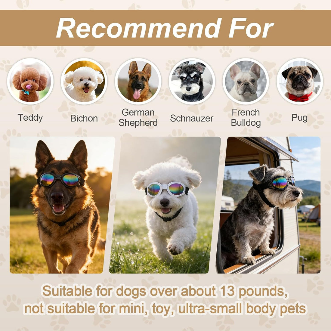 Dog Goggles, Dog Sunglasses UV Protection with Adjustable Strap