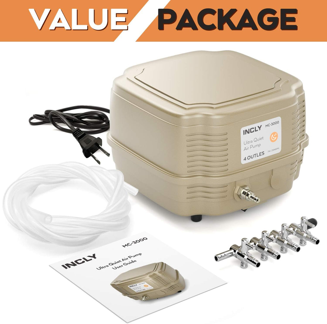 INCLY 7W Ultra Silent Aquarium Air Pump - 245 Gallon/Hr