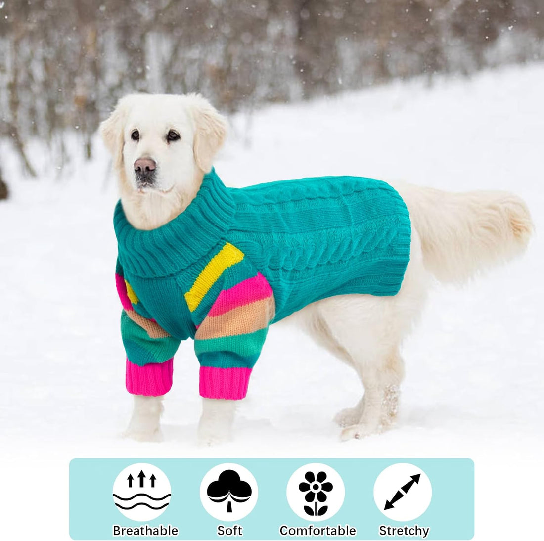 Small Dog Sweater, Turtleneck Pullover with Sleeves, Green S