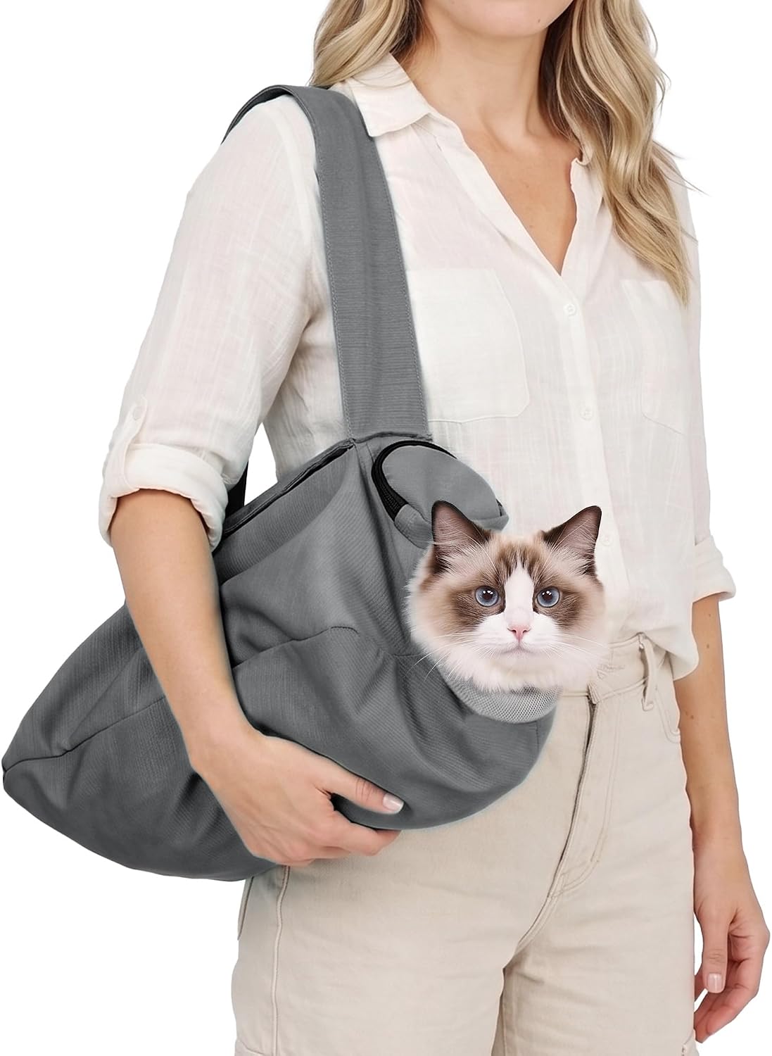 Cat Carrier Pouch, Soft Cat Grooming Restraint Bag for Vet Visits