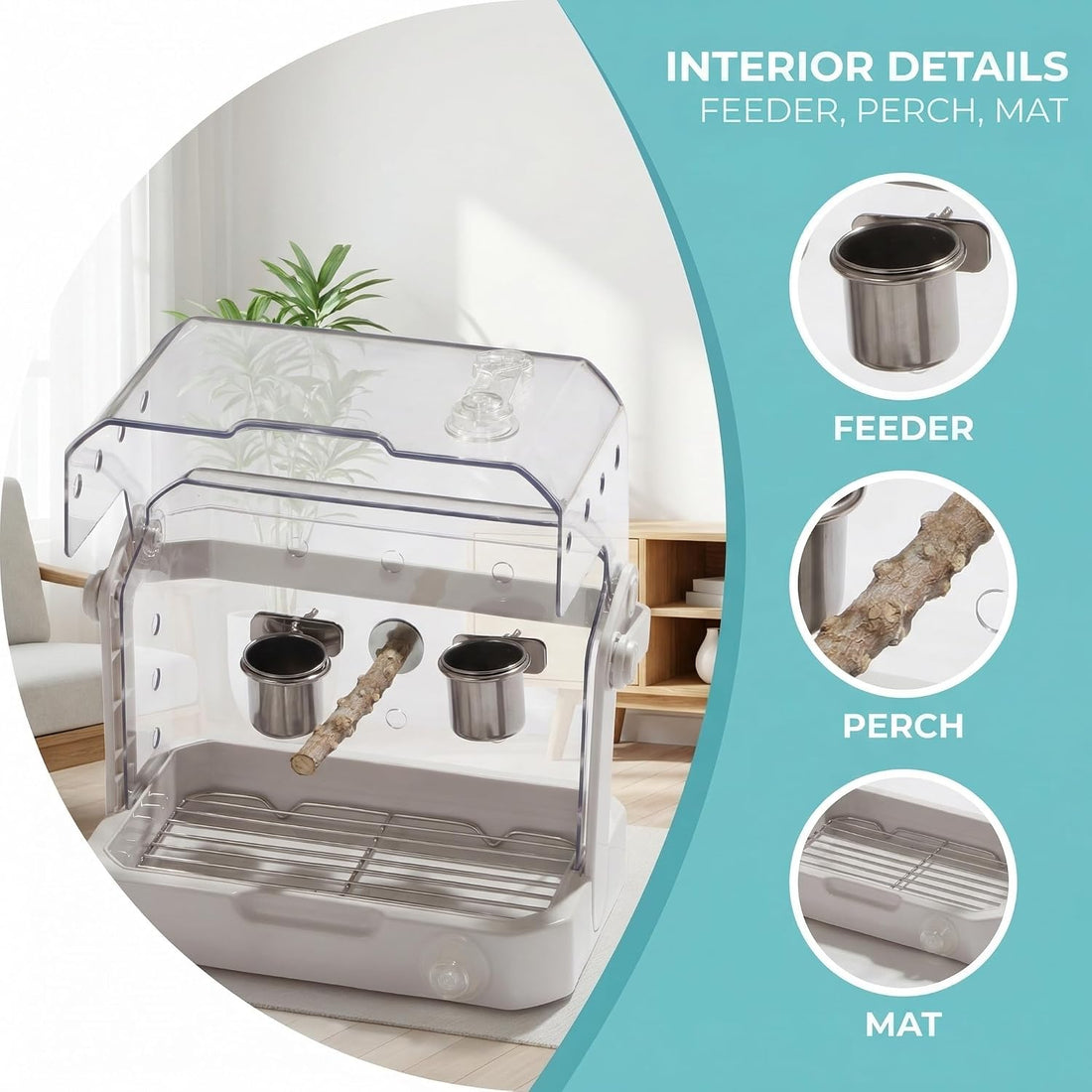 Bird Travel Cage, 10×6.7×8.3 Inches Waterproof & Sturdy Pet Carrier