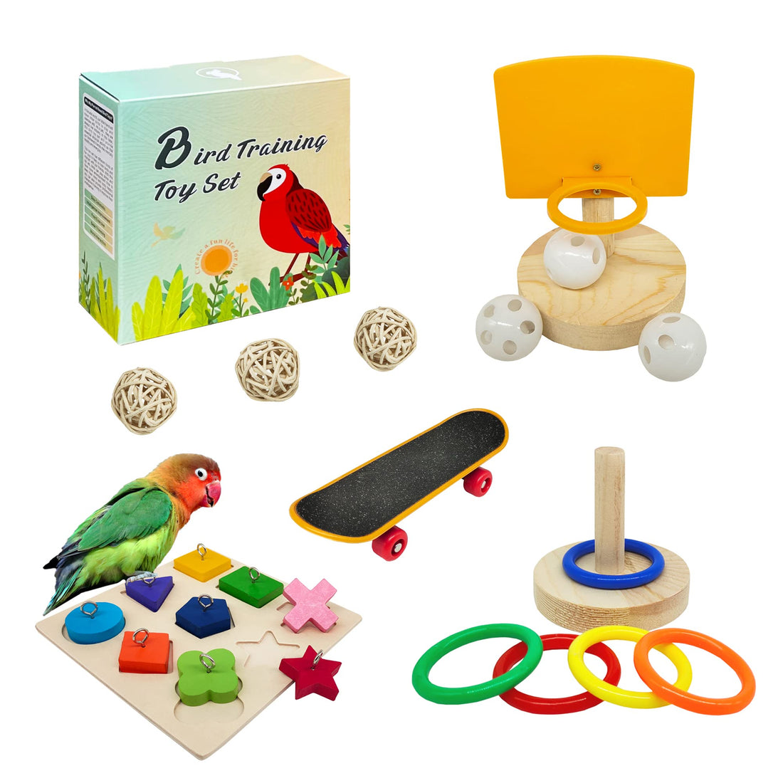 Bird Toys,Parrot Training Toys for Lovebird,Five-Types Parakeet Toys