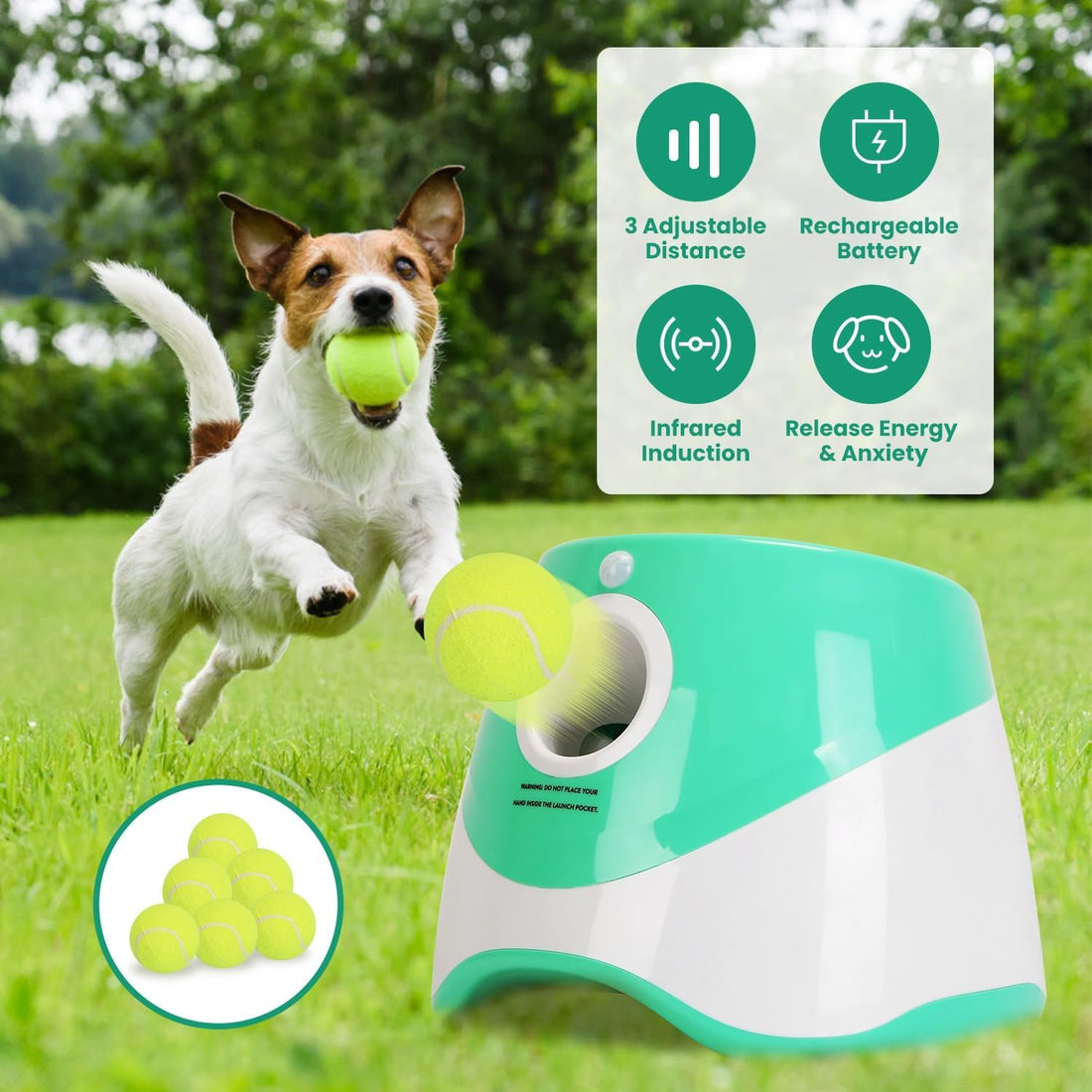 Automatic Dog Ball Launcher, Dog Ball Thrower with 9.84-29.52ft 3
