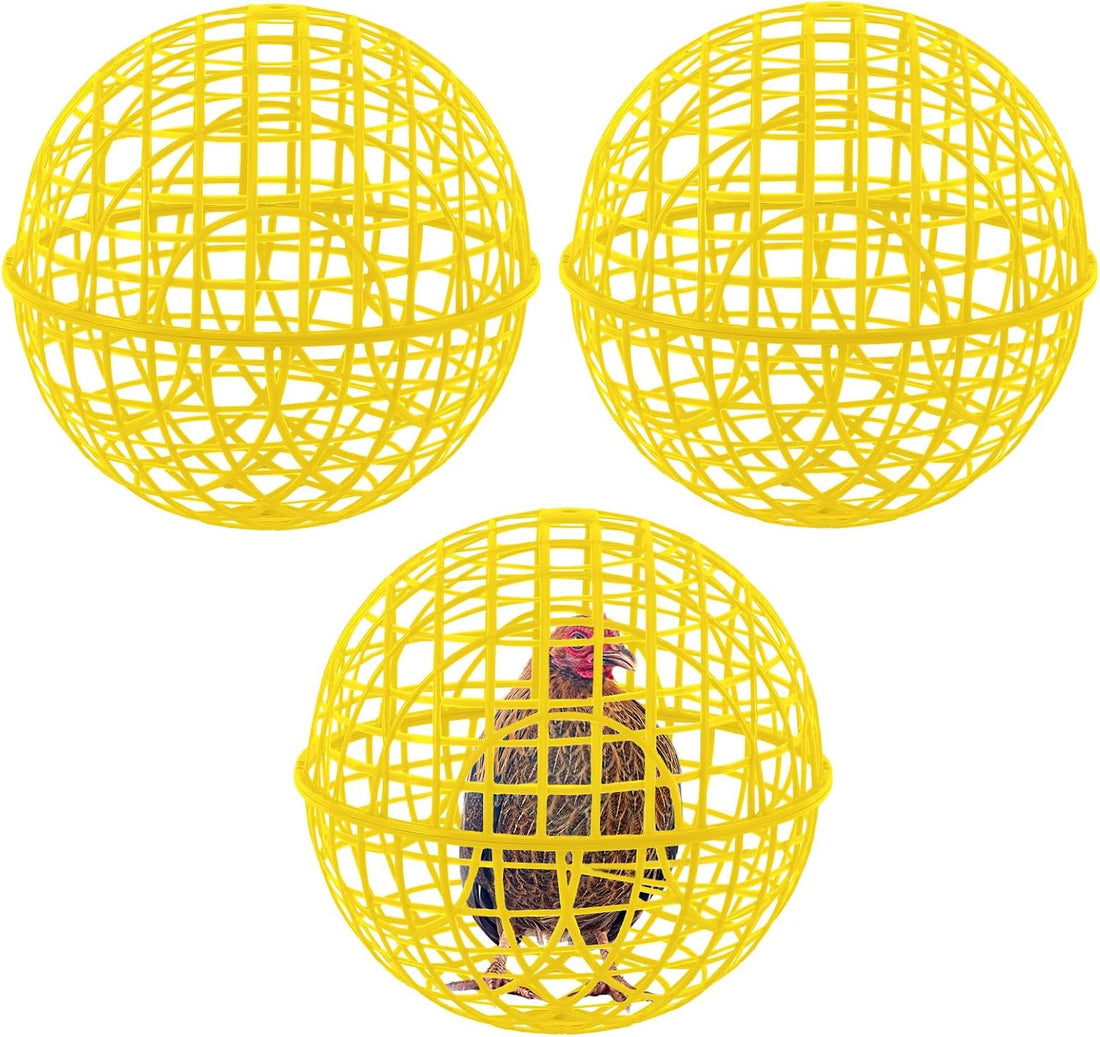 AceOrbit 3 Pack 18.9 Inch Yellow Plastic Chicken Ball Cages for Small