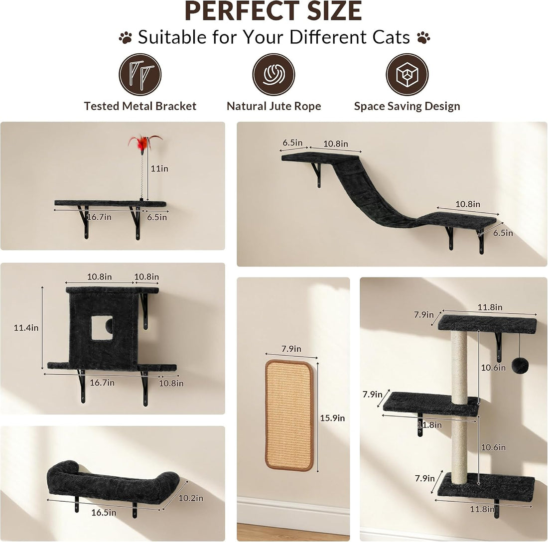 Cat Wall Shelves, 6-in-1 Cat Wall Furniture Set