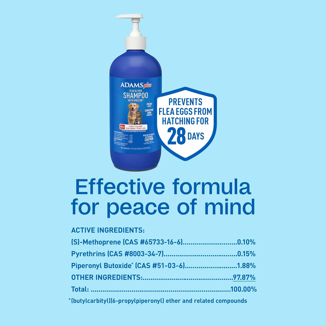 ADAMS Plus Flea & Tick Shampoo with Precor for Dogs & Cats, 24 oz