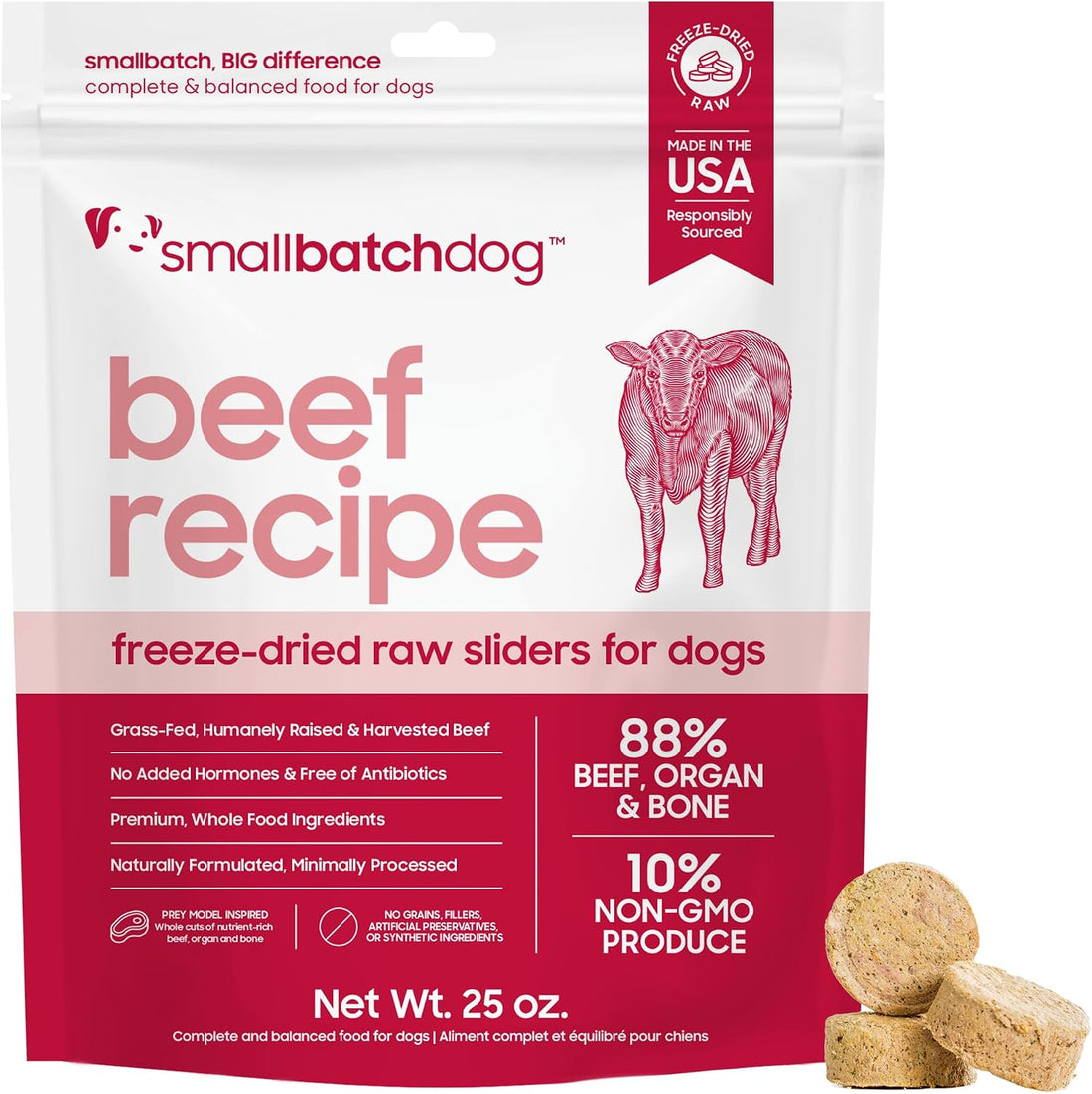 Smallbatch Pets Freeze Dried Raw Dog Food, Beef Recipe, 25 oz