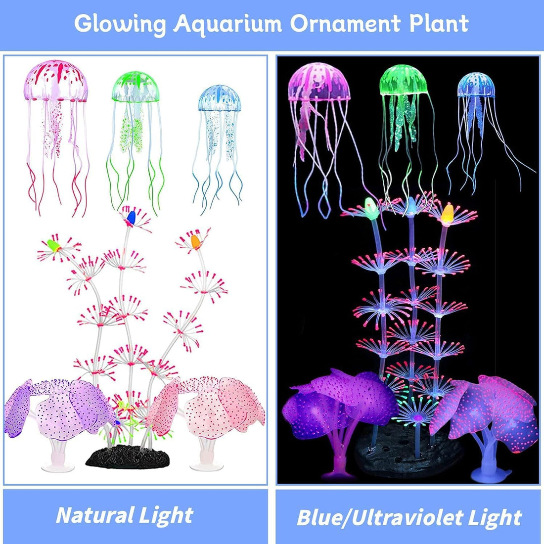 kathson 6PCS Glowing Effect Fish Tank Decors Silicone Glow Kelp Plant