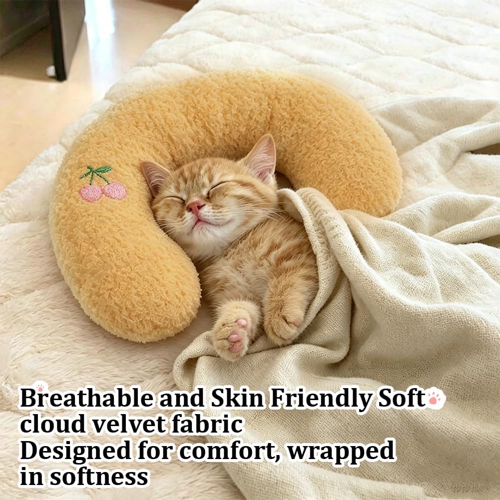 U-Shaped Calming Pillow for Cats and Dogs Yellow Cherry