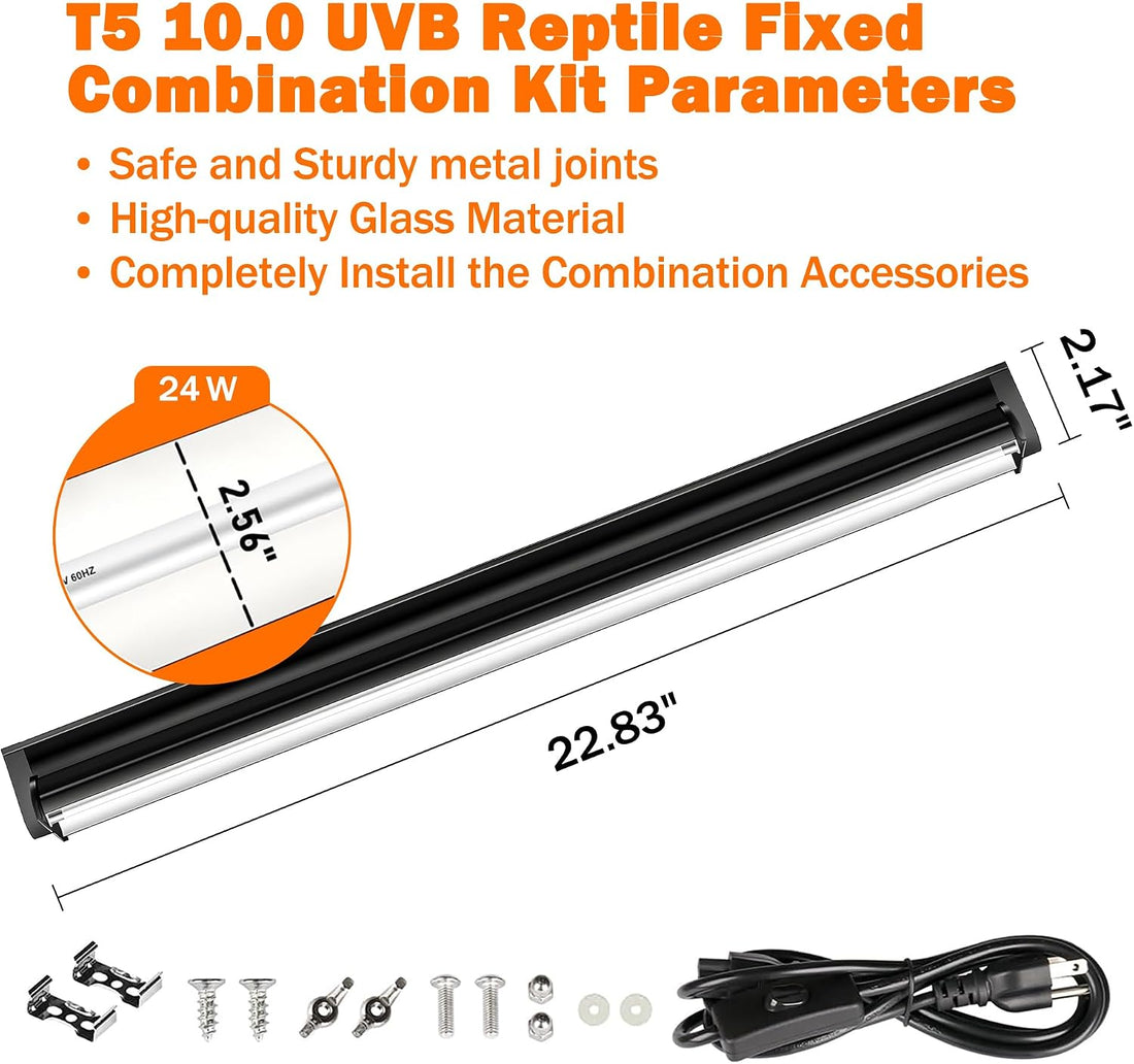 T5 10.0 UVB Reptile Light Fixture, 24W 22" for Bearded Dragon