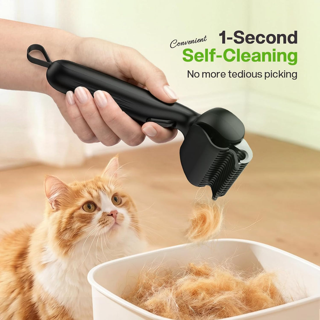 Pecute Self-Cleaning Undercoat Rake for Dogs Cats with Long/Double