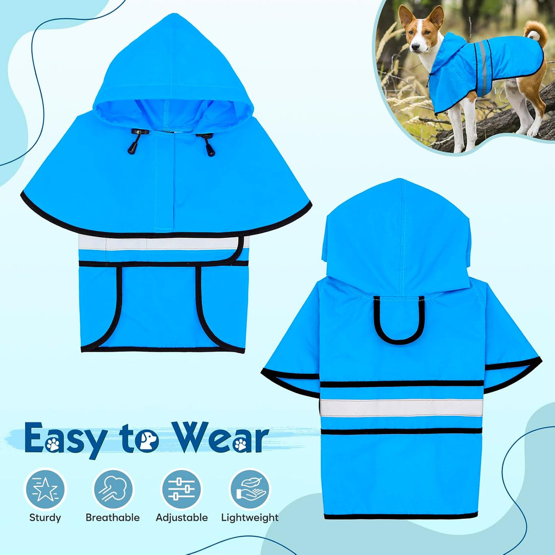 Weesiber Dog Raincoat, Adjustable Dog Rain Jacket Hooded Poncho
