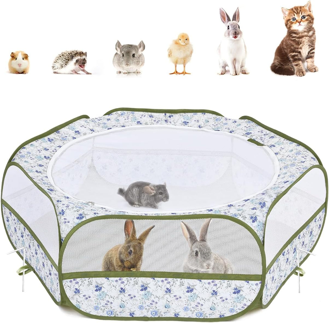 Pawaboo Small Animal Playpen with Zippered Cover,Green