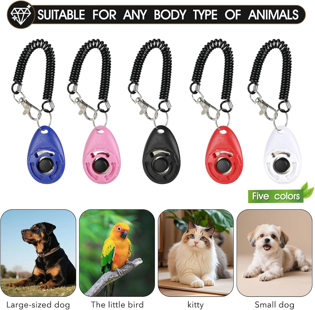 5 Pack Dog Clicker, Pet Training Clicker with Wrist Strap