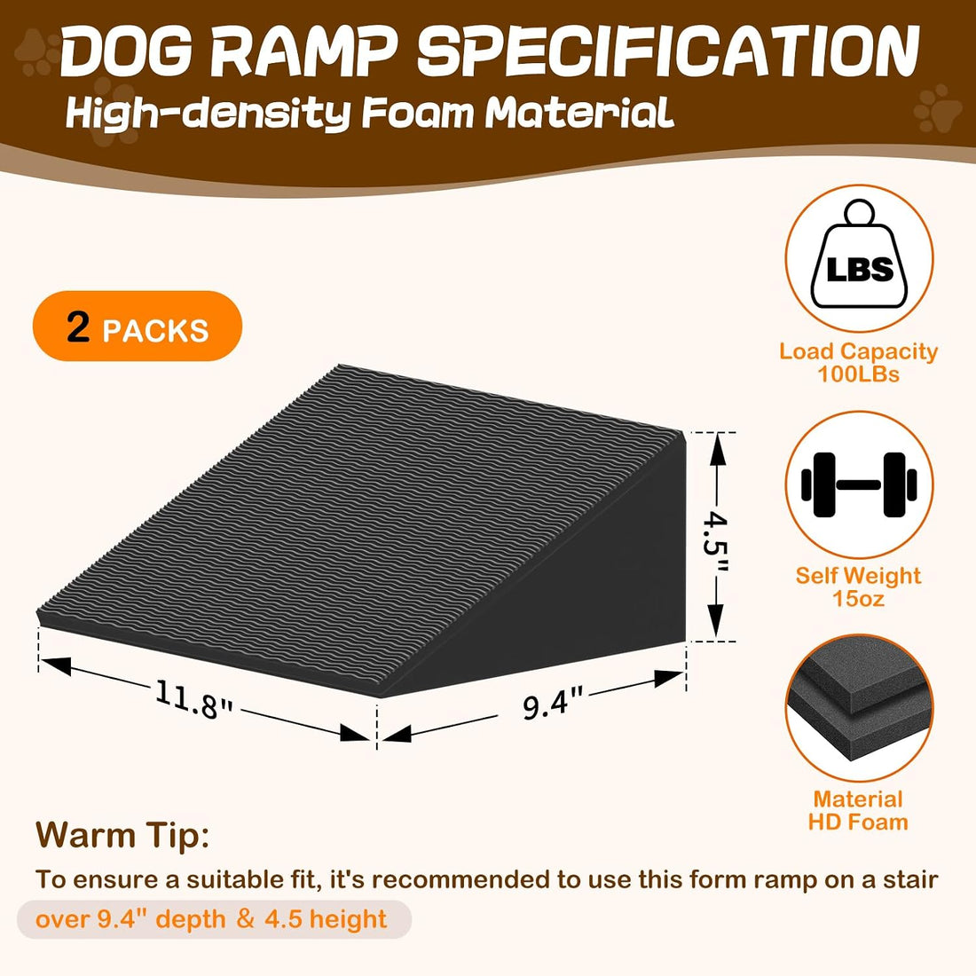 2PCS Dog Plastic Foam EVA Wedge Ramp for Indoor Stairs