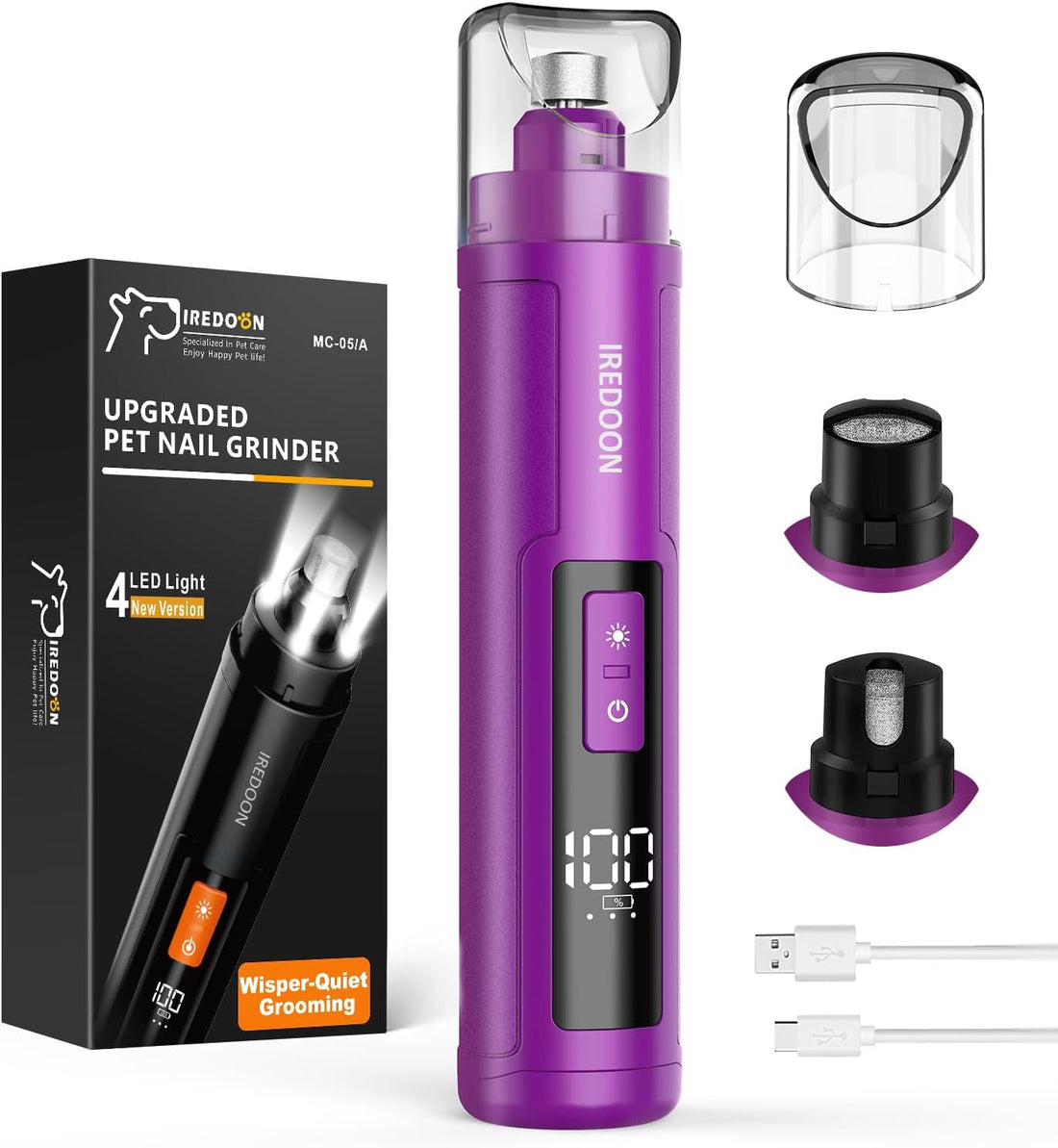 IREDOON Dog Nail Grinder with 4 LED Lights