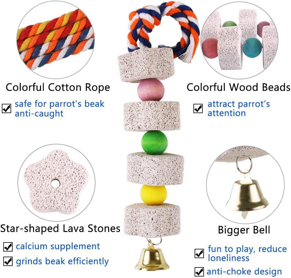 Unibene Parrot Chewing Toy, Bird Beak Grinding Stone with Bell