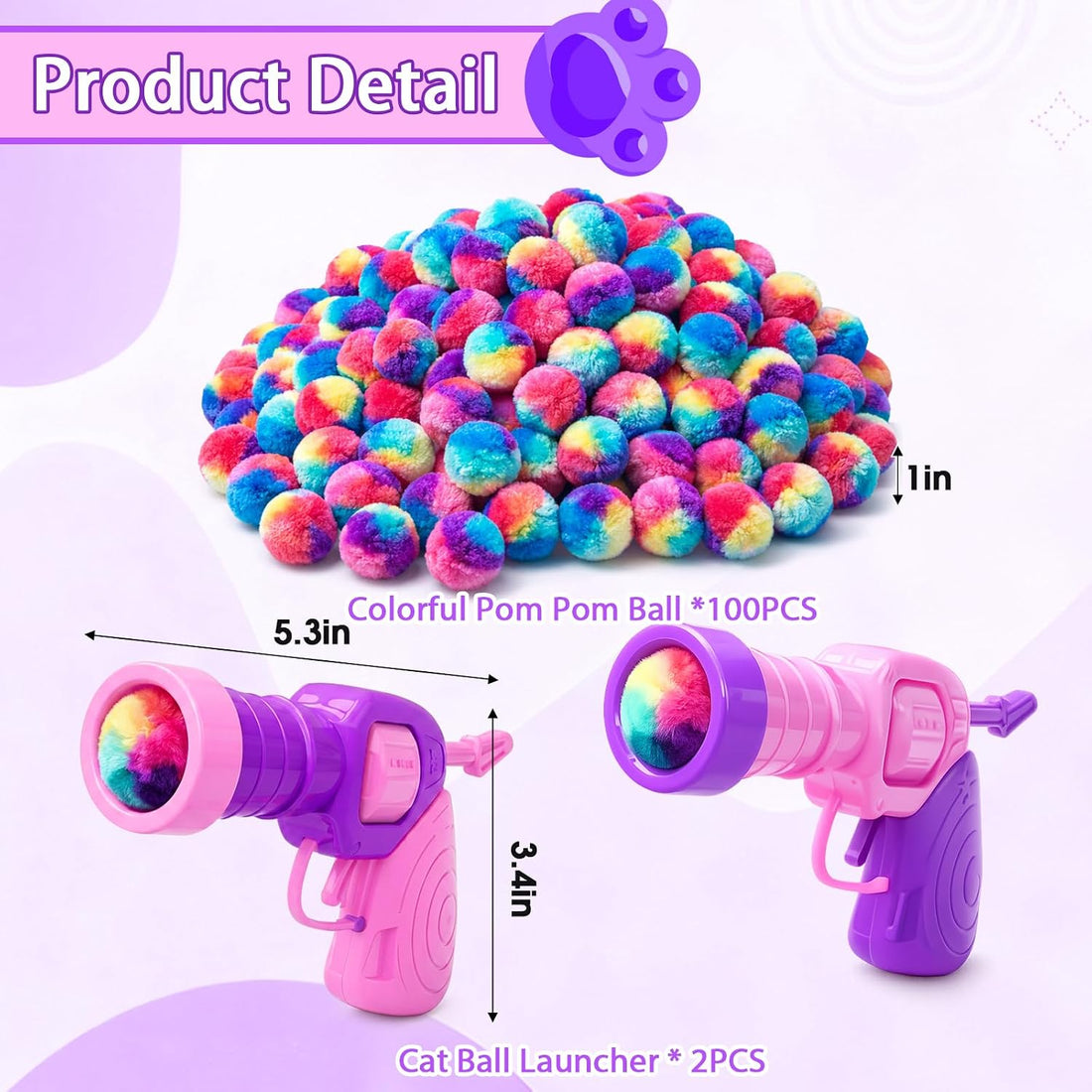 Mity rain 102PCS Cat Ball Launchers & Pom Pom Balls Interactive Cat