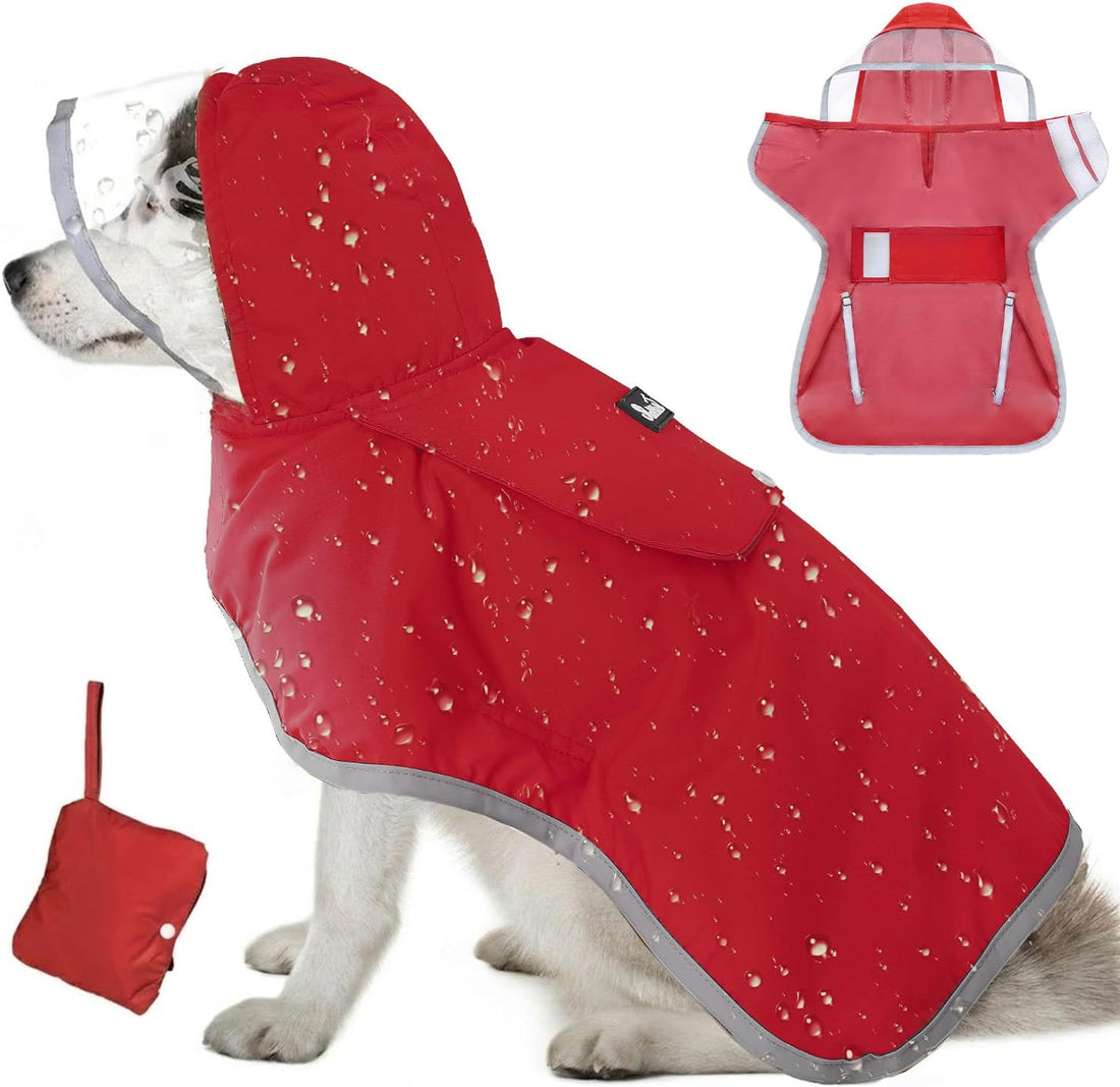 Lukovee Dog Raincoat, Ultra-Light Rain Jacket with Hood & Leash Hole
