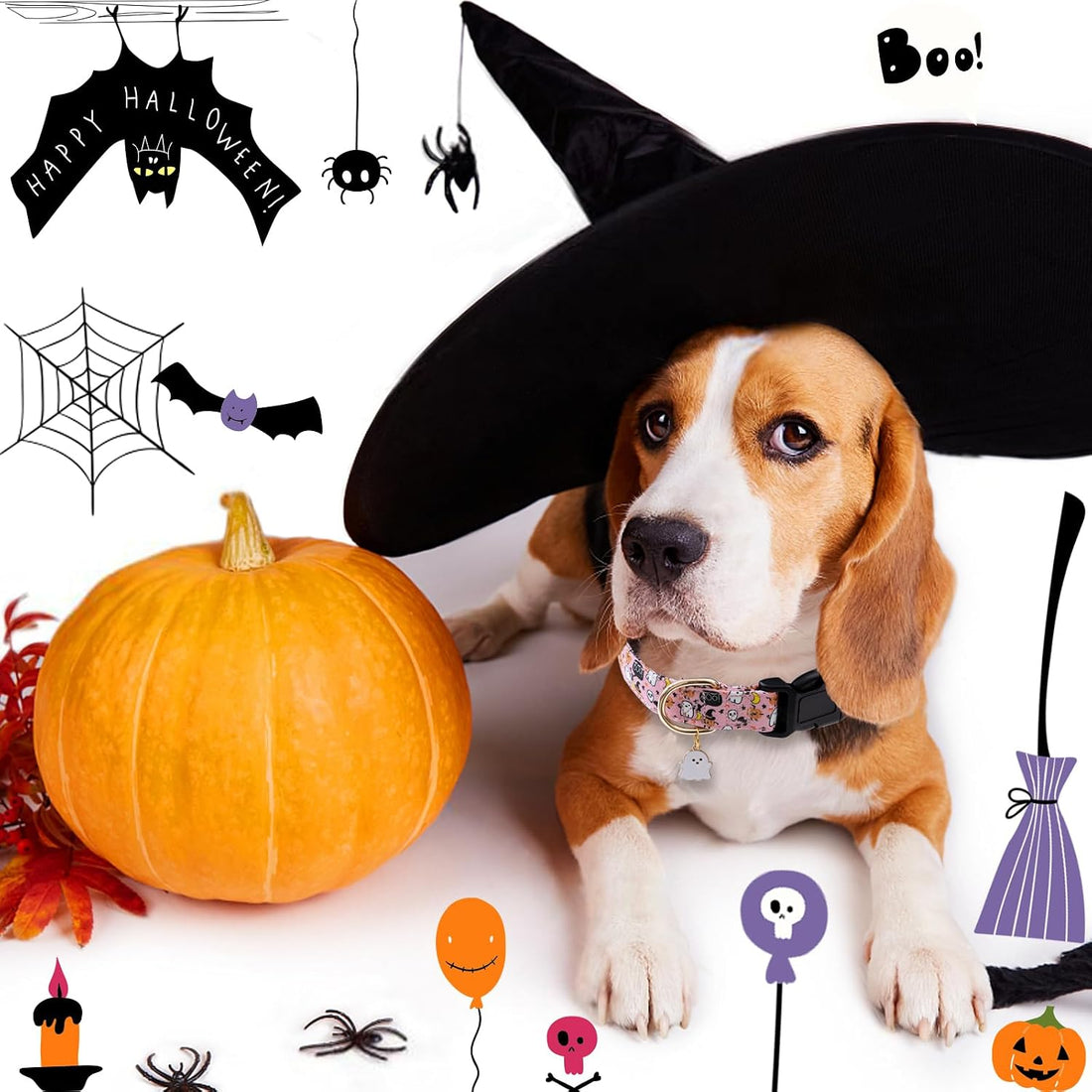 Faygarsle Pink Halloween Dog Collar for Small Medium Large Dogs M