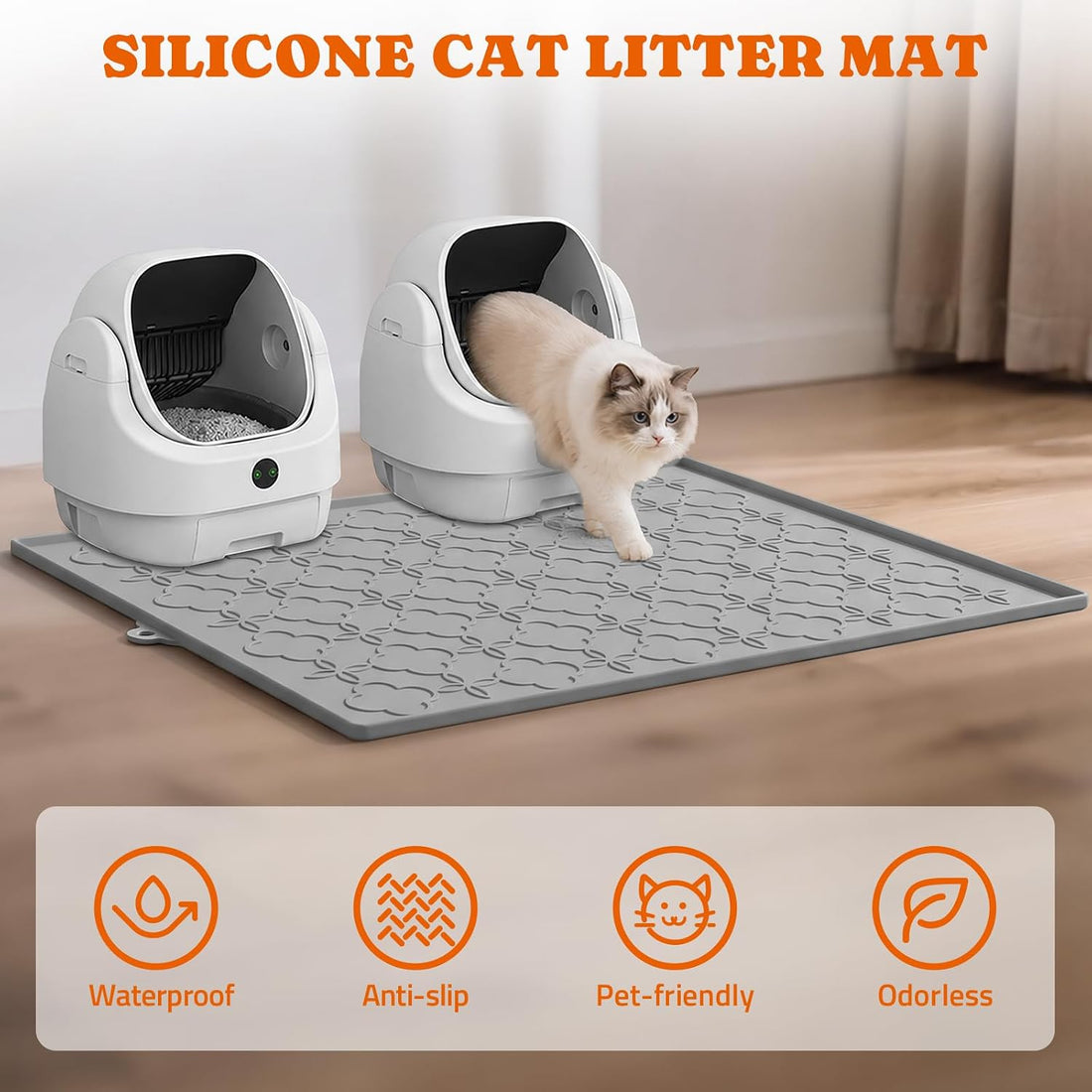 Pawtners Silicone Cat Litter Mat Extra Large 42" X 30", Easy to Clean