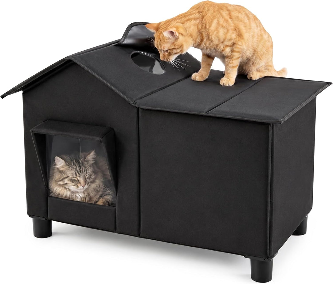 Love's cabin Outdoor Cat House Weatherproof Elevated Cat Bed, Grey