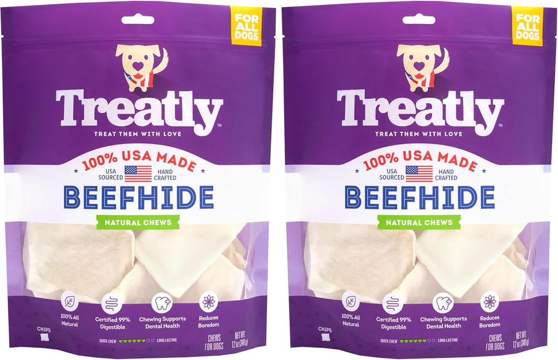 USA Beefhide Chips Dog Chew Treats - Natural Flavor, 12oz/2 Pack