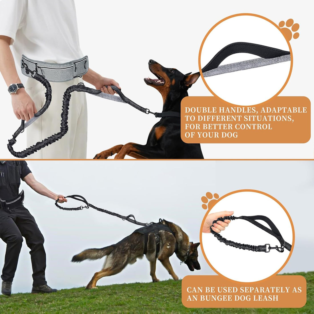 Hands Free Dog Leash with Partitioned Pouch Adjustable Waist Belt