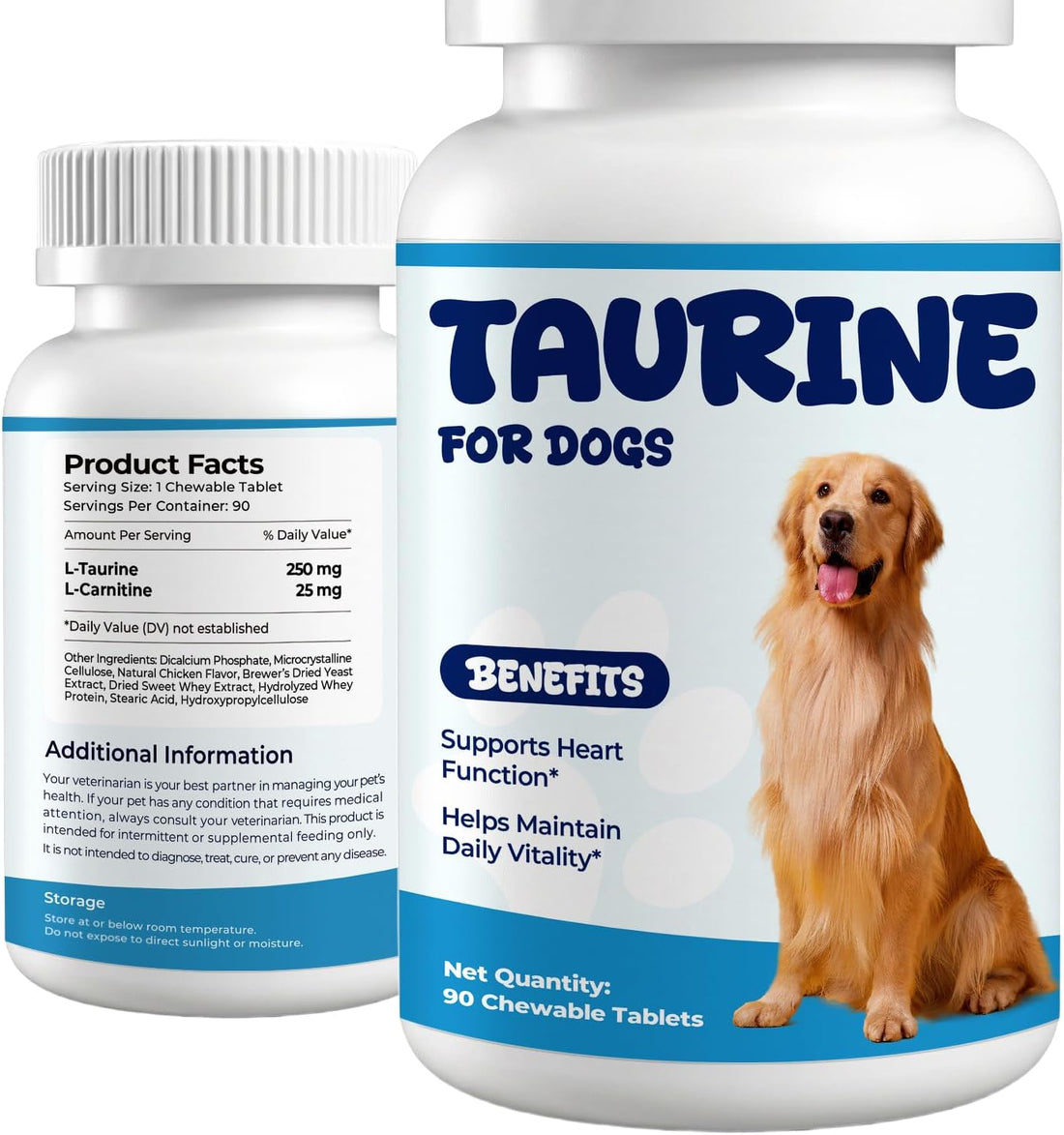 Taurine for Dogs, Heart Function & Energy Support, L-Carnitine Tablets