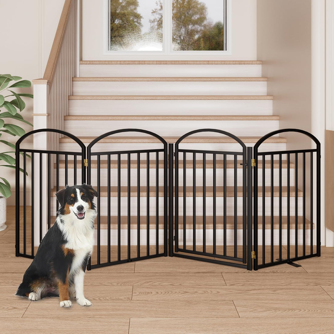 SNUOWU 4 Panels Full Matel Freestanding Dog Gates with Door