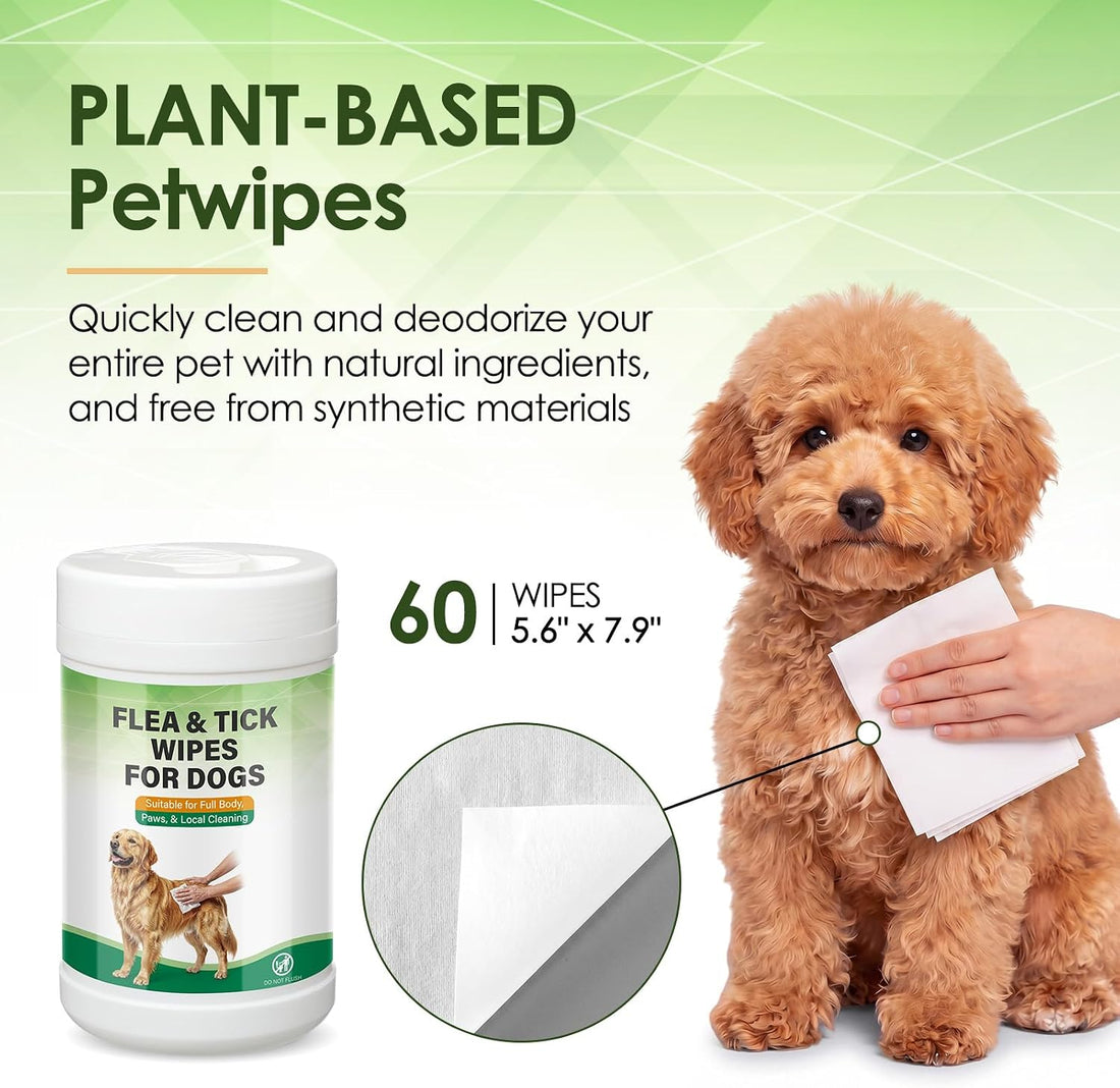 2 Pack Flea & Tick Wipes for Dogs Plant-Based Wipes for Flea and Tick