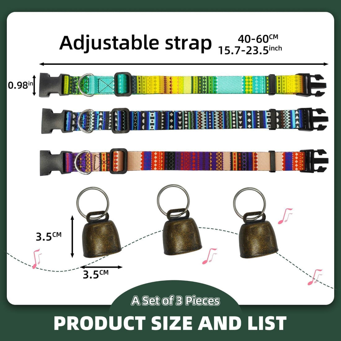 Goat Collars and Bells，Durable Nylon Adjustable Collar