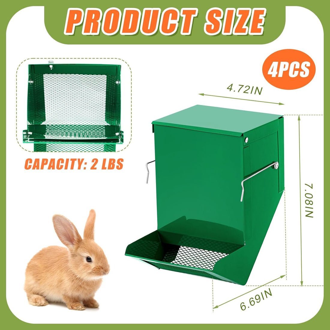 4 Pack Rabbit Feeder for Cages Small Animal Dispenser