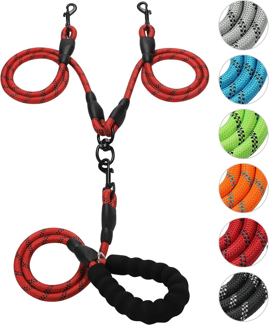 Double Dog Leash Reflective Detachable Coupler &360° Swivel Tangle