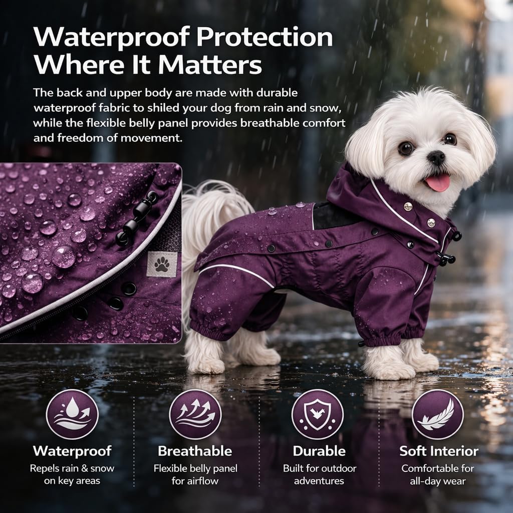 LOVELONGLONG Waterproof Dog Raincoat with Removable Hood